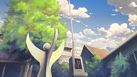 love chunibyo other delusions kamakagawa elementary statue flagpole