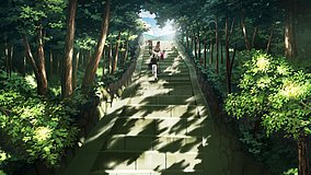 the idolm ster movie kagayaki no mukougawa e hie shrine stairs