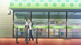 a certain scientific railgun being a photo shoot model under the hot sun isnt easy is it familymart tama center station south convenience store