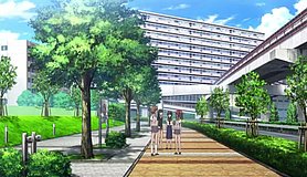 a certain scientific railgun s tokyo district court tachikawa branch north side sidewalk footway